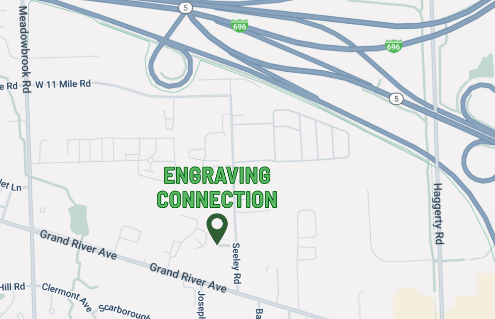 Map with 'Engraving Connection' location marked on a road intersection.